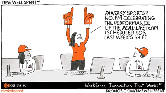 Time Well Spent cartoon, fantasy sports, team, success, technology, celebrate