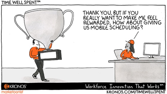 rewards and recognition, rewards, recognition, time well spent cartoon, Kronos, technology