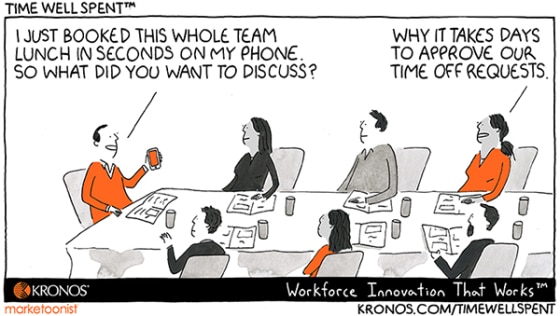 Time Well Spent cartoon, Kronos, seconds, technology, HR technology, employee experience, HR Bartender