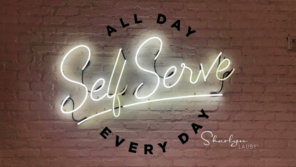 self serve sign, neon sign, buy in, senior leadership, leadership