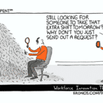 Kronos Time Well Spent cartoon managers looking for needle in a haystack for recruiting