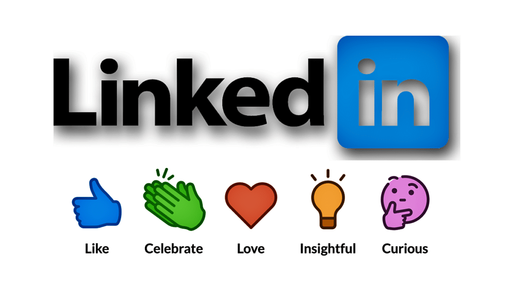 LinkedIn Logo and new LinkedIn reactions set with like, love, celebrate, insightful and curious