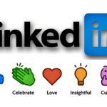 LinkedIn Logo and new reactions set with like, love, celebrate, insightful and curious