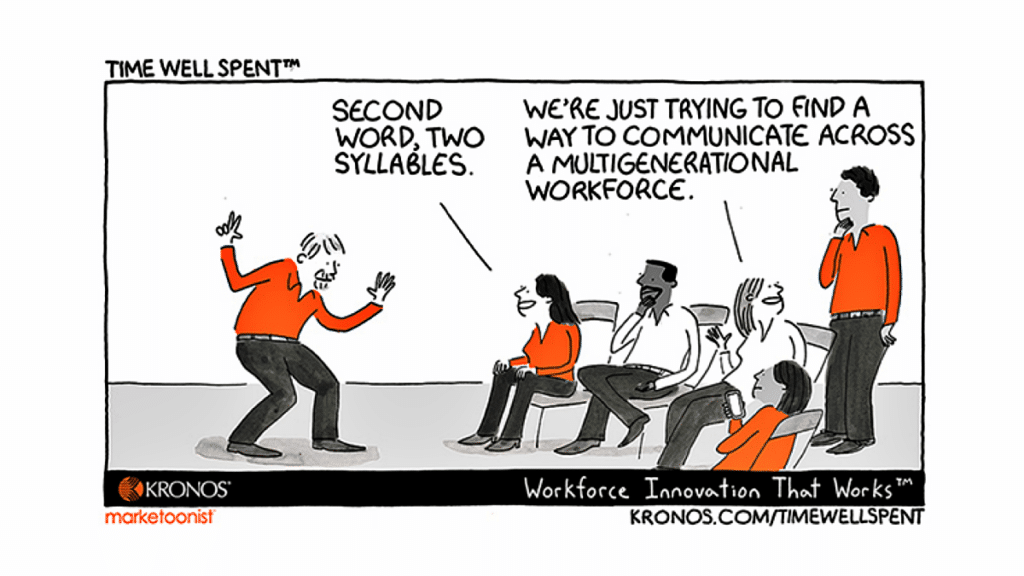 Kronos Time Well Spent cartoon workplace language