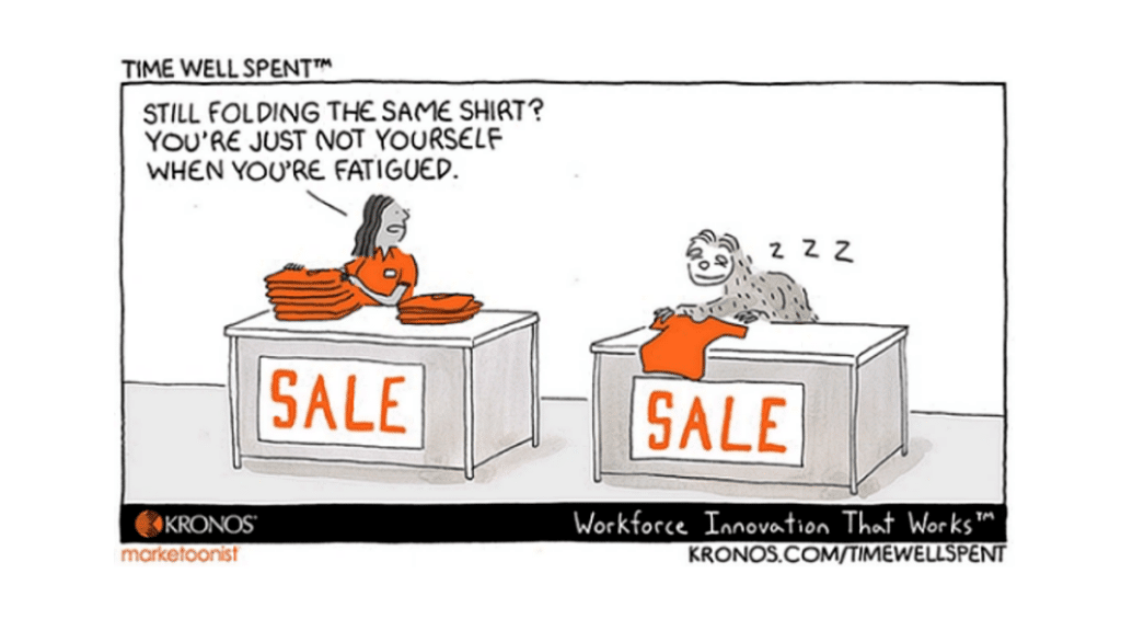 Kronos time well spent cartoon showing importance of employee wellbeing