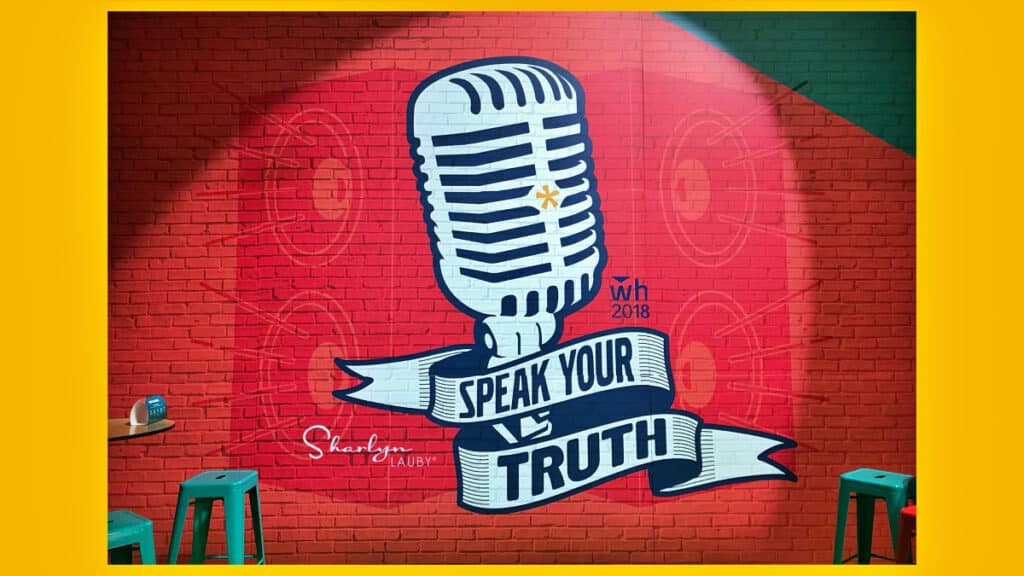 wall art microphone with words speak your truth as in business email