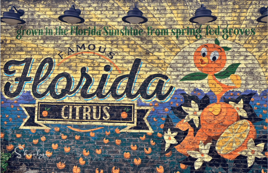Florida citrus painted sign on the side of a building saying thank you for buying