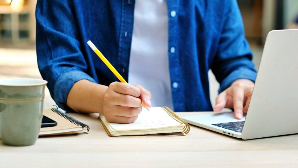 employee working from home taking advantage of education benefits