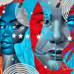 wall art depicting faces in red white and blue implying ways to measure manager engagement