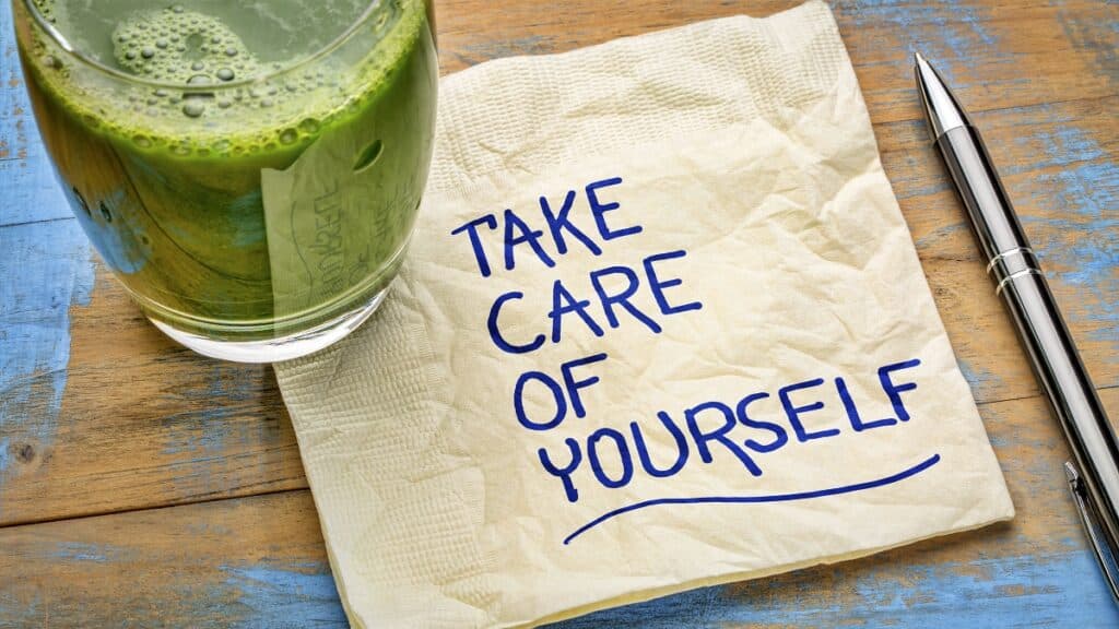 bar napkin with take care of yourself showing the importance of employee wellbeing