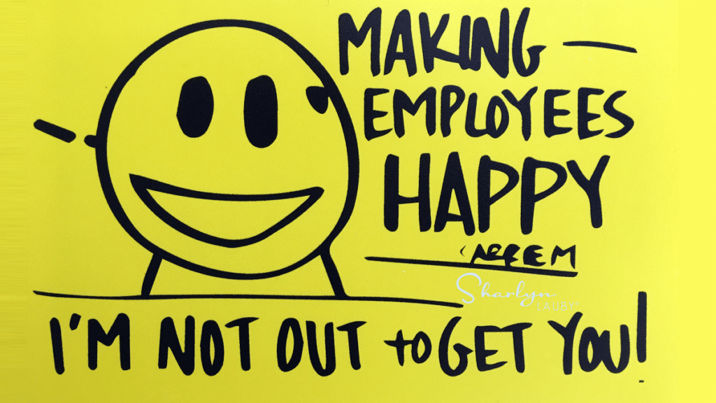yellow board drawing about performance management making employees happy