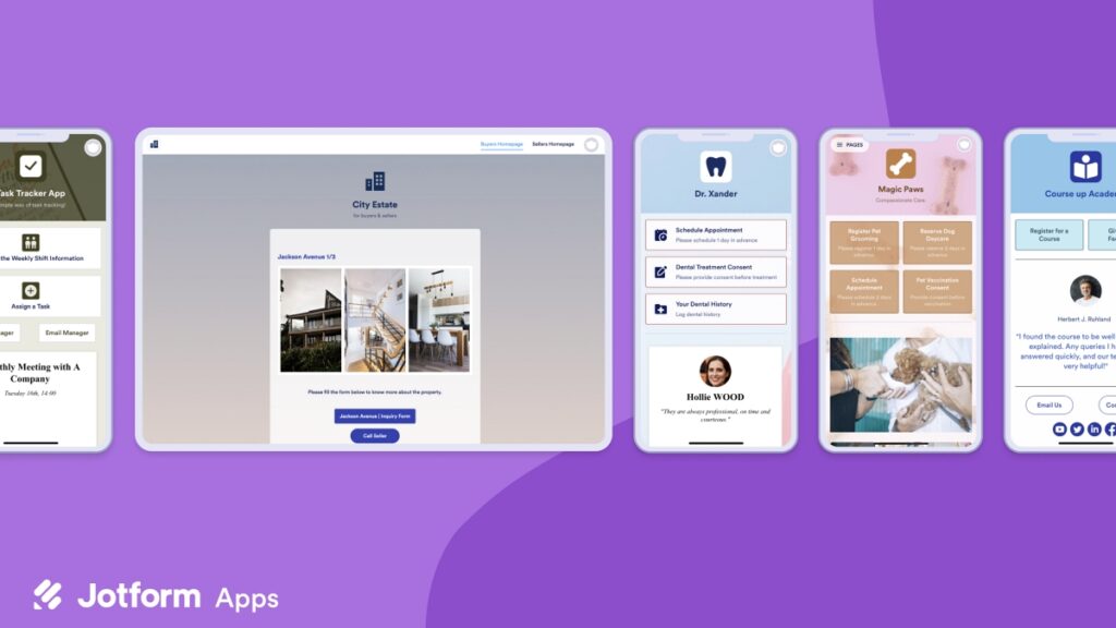 Jotform App Builder example screen shots