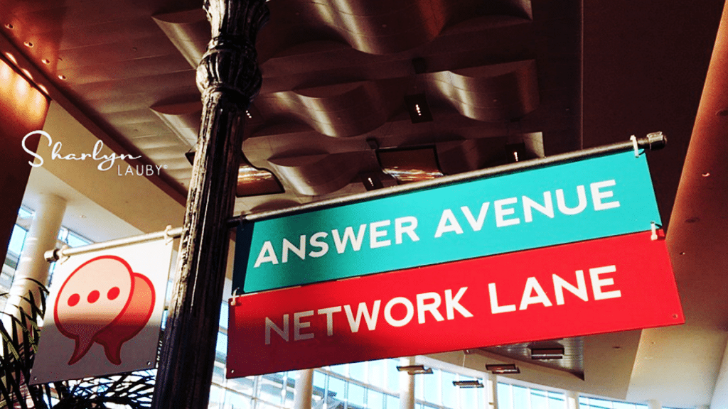 street sign for HR and recruitment conference answer avenue and network lane