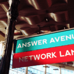 street sign for HR and recruitment conference answer avenue and network lane