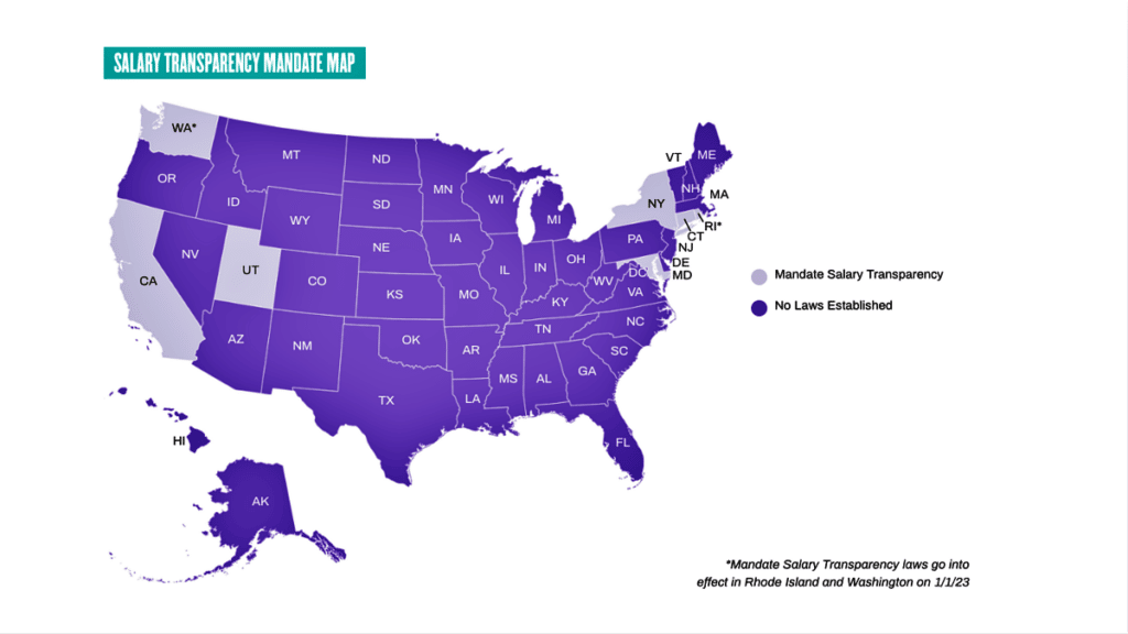 salary disclosure transparency mandate map showing pay transparency by state