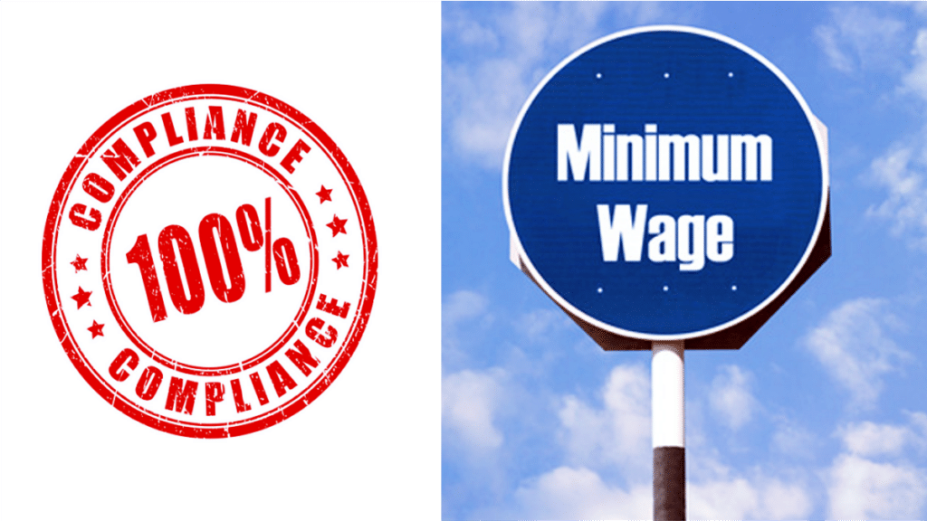 graphic sign minimum wage with 100% compliance