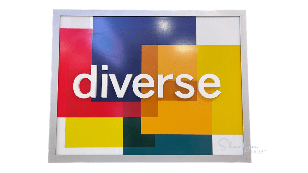 wall sign saying diverse with multiple colors representing diversity