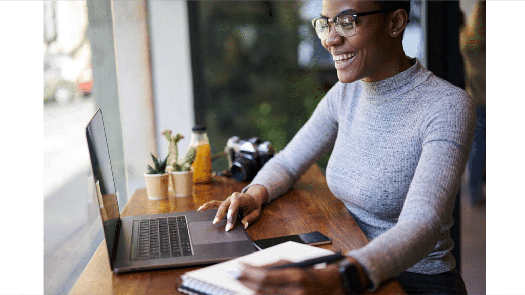 remote work employee happy and engaged with labor law posters