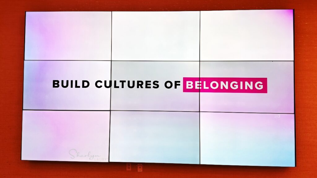 presentation screen on employee engagement and storytelling build cultures of belonging