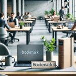 modern open workplace with bookmark of artificial intelligence AI