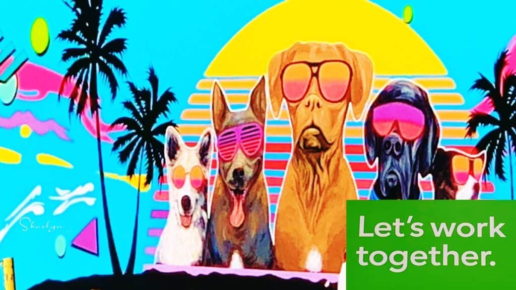 wall art dog teams work together