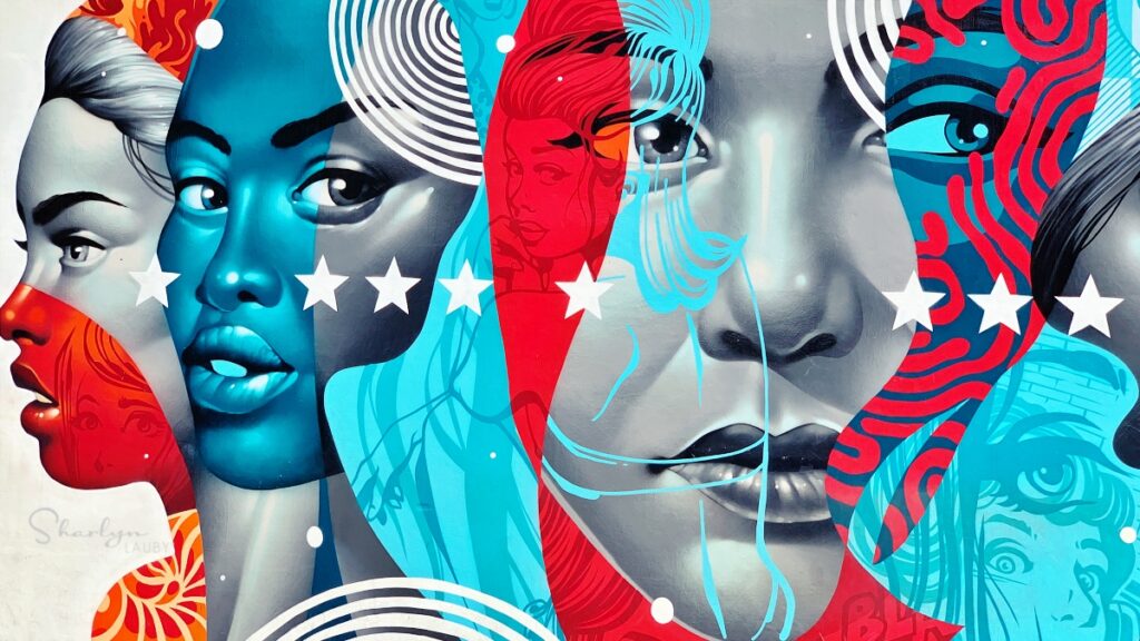 wall art red white blue workforce